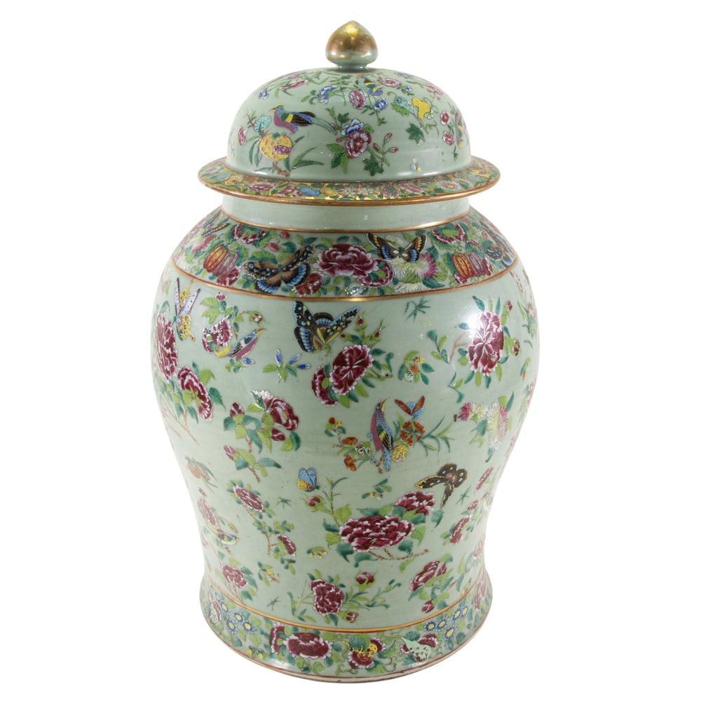 A Chinese famille rose covered temple jar (1 of 2)