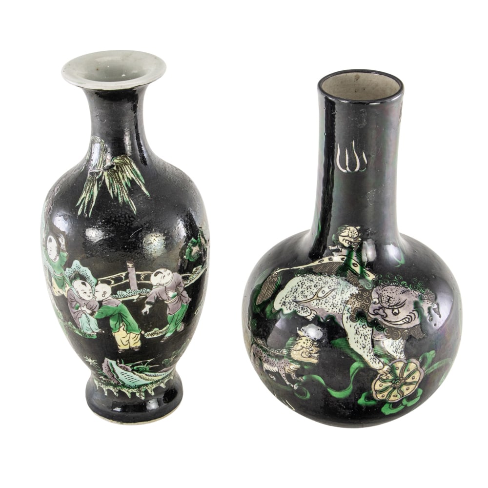 (lot of 2) Chinese black ground verte vase (1 of 3)