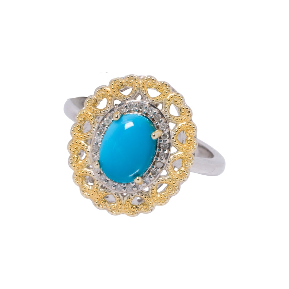 A turquoise, diamond an silver ring - 2
