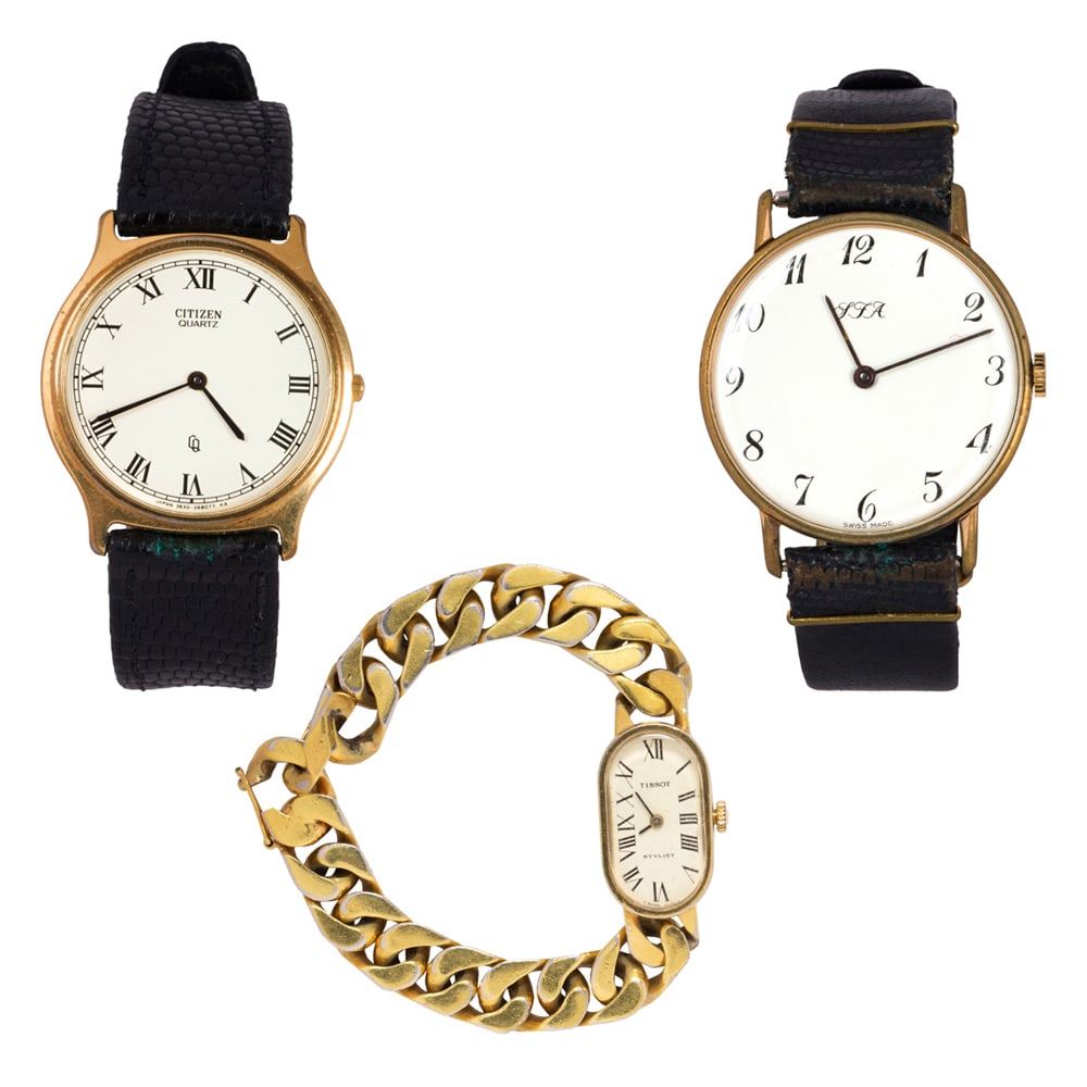 A group of three watches: A group of three watches Comprising three watches of varying styles and designs; gross weight: 83.80