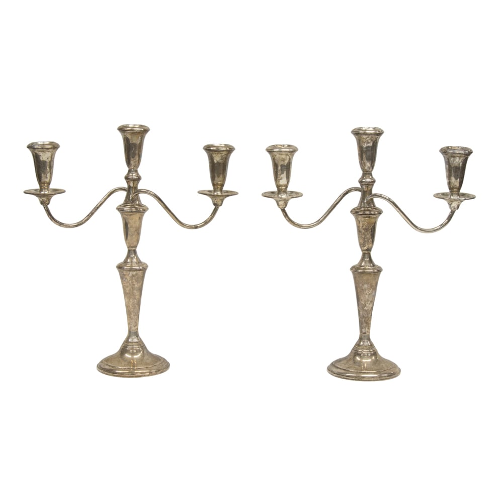 A pair of sterling weighted three light adjustable candelabra (1 of 2)