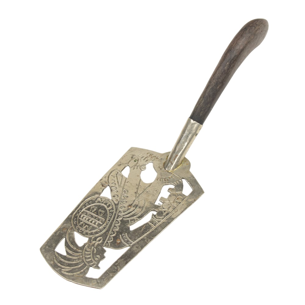 A Mexican silver plated serving piece with Aztec motif (1 of 2)