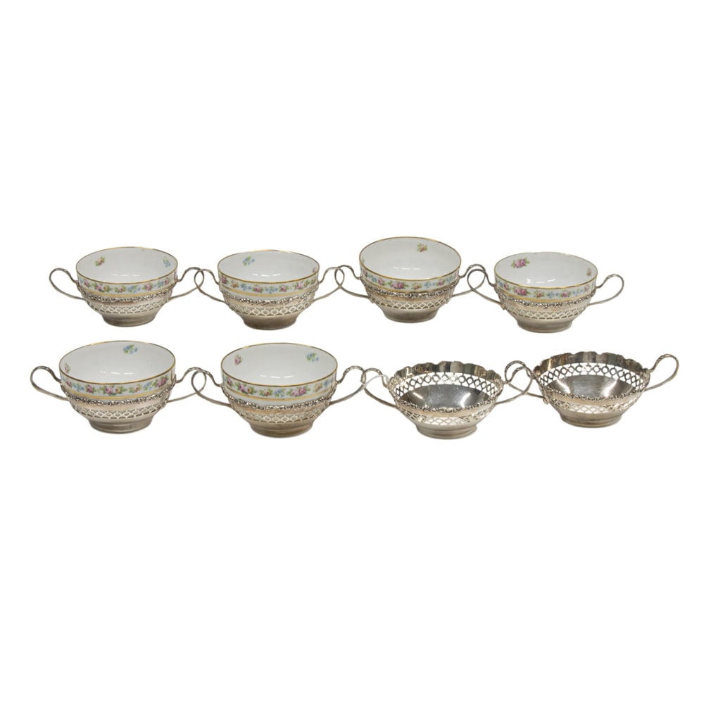 A set of eight sterling reticulated bouillon cup frames, Shreve & Co (1 of 2)