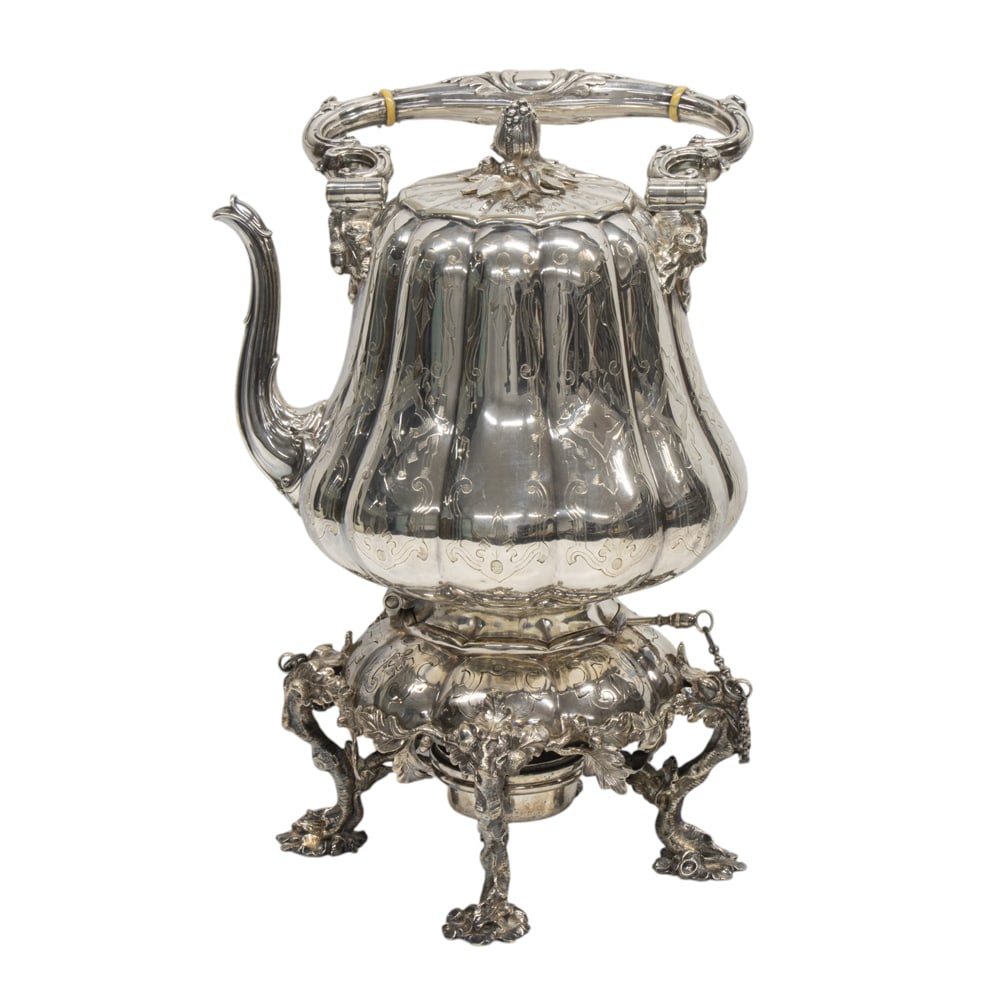 An English Victorian silver plated kettle on lampstand, Elkington & Co. (1 of 1)