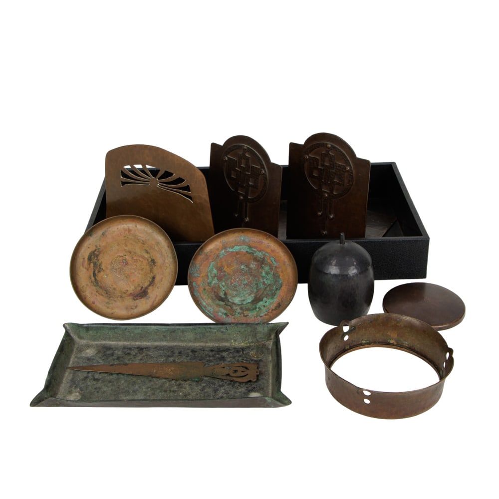 A group of Arts and Crafts copper table articles (1 of 1)