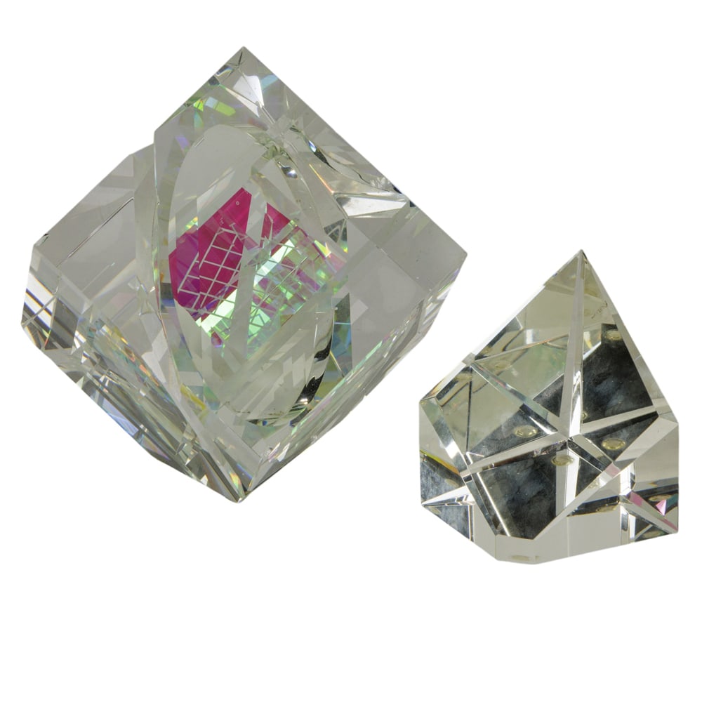 Two geometric cut glass paperweights (1 of 1)