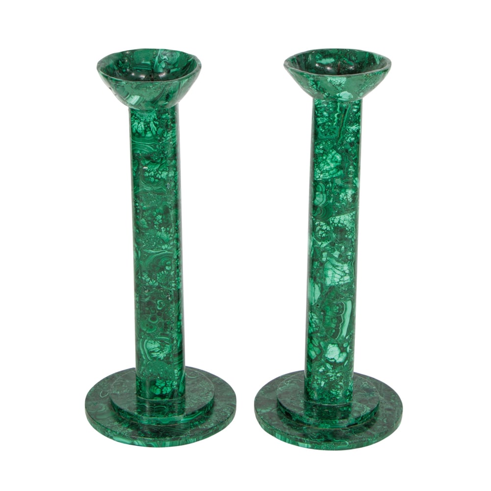 A pair of Russian style malachite candlesticks (1 of 1)