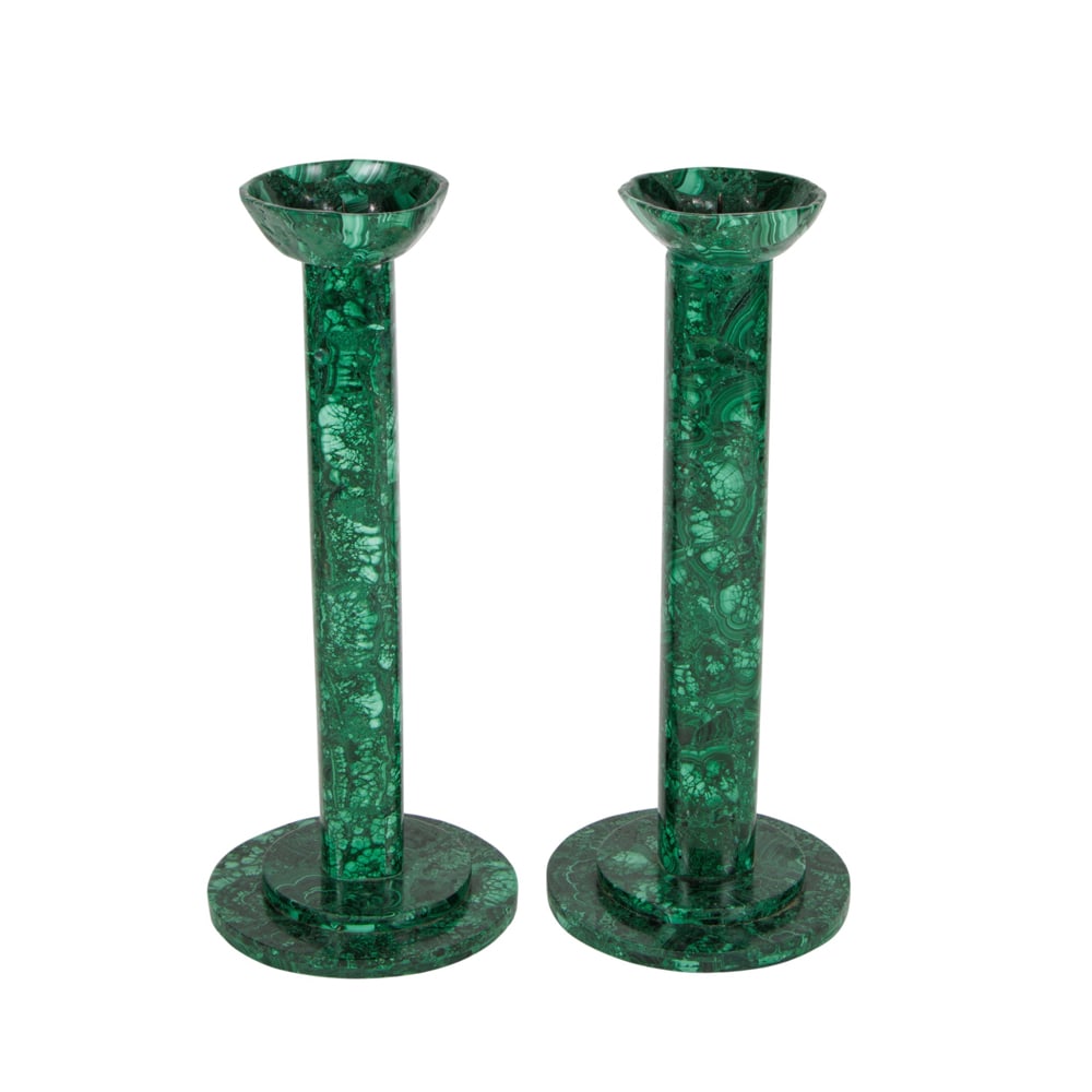 A pair of Russian style malachite candlesticks (1 of 1)