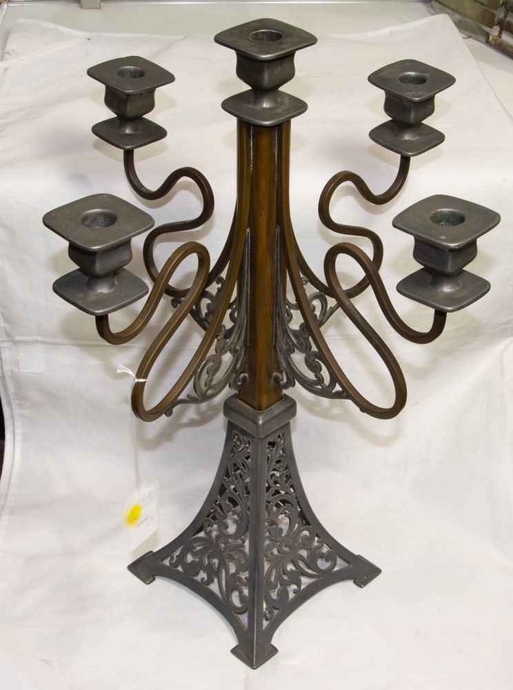 An American Art Nouveau mixed metal five-light candelabrum (1 of 1)