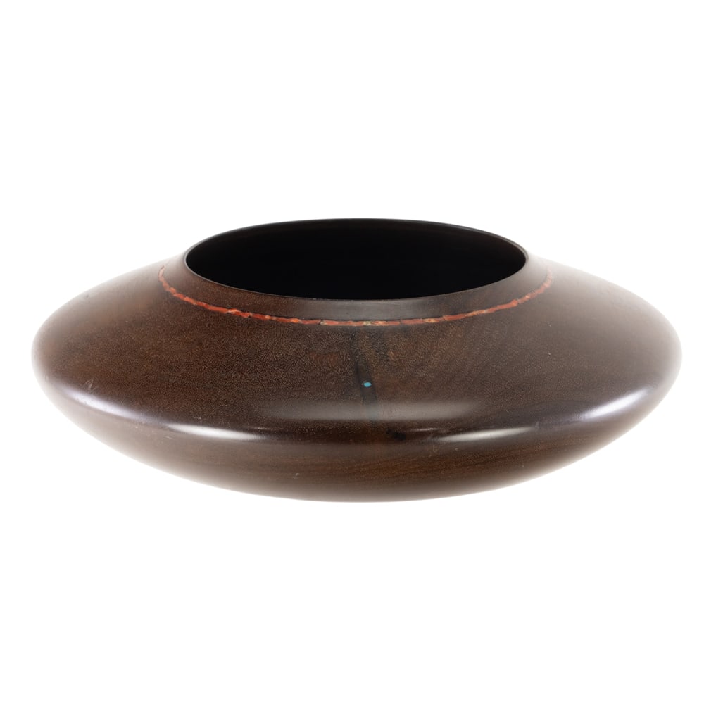 A Galen Carpenter stone inlaid and turned low bowl (1 of 4)