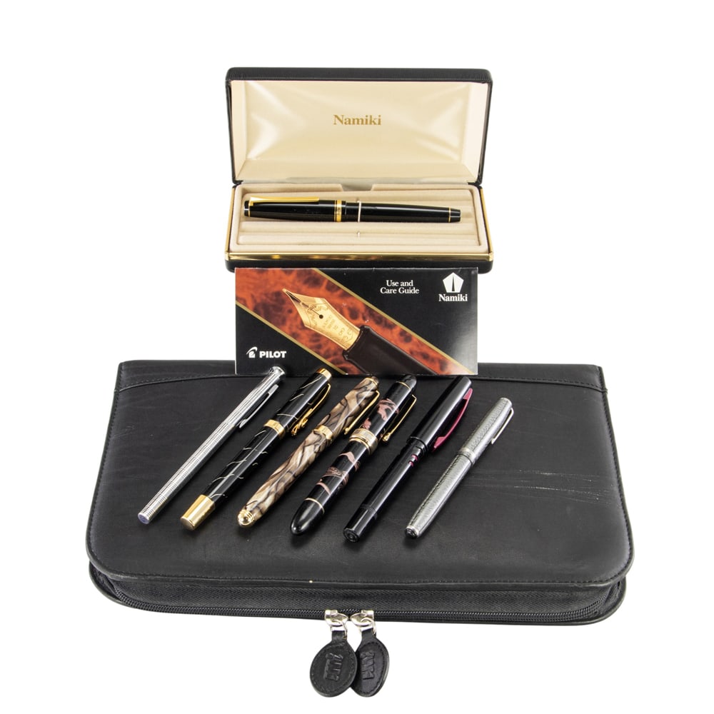 An assembled group of fountain pens with large case (1 of 4)