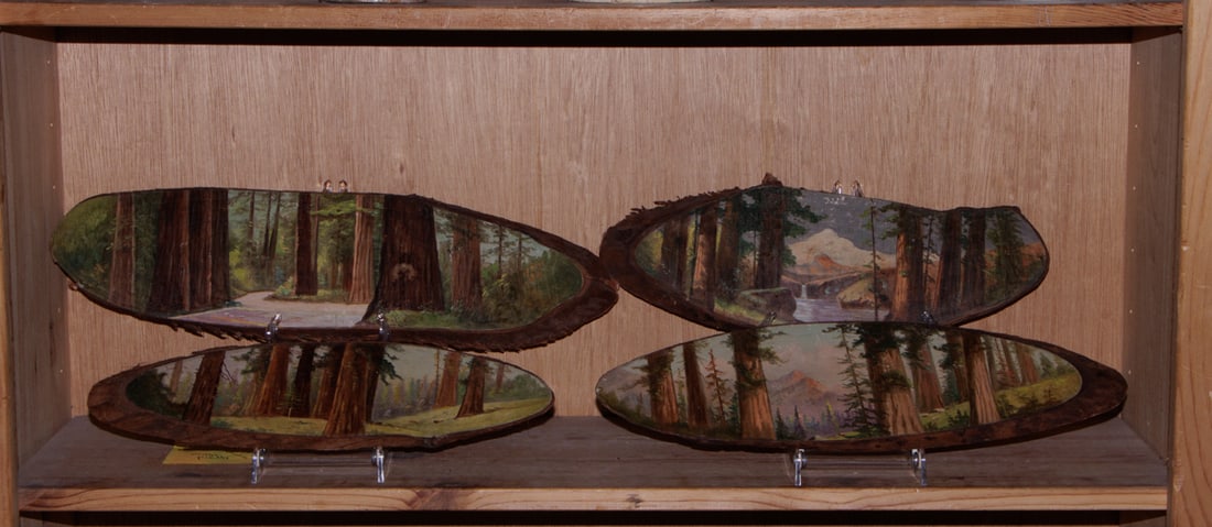 A set of four American School landscapes: A set of four American School landscapes, 20th century, oil on redwood pieces, unsigned, overall (for largest, unframed): 5"h x 18"w