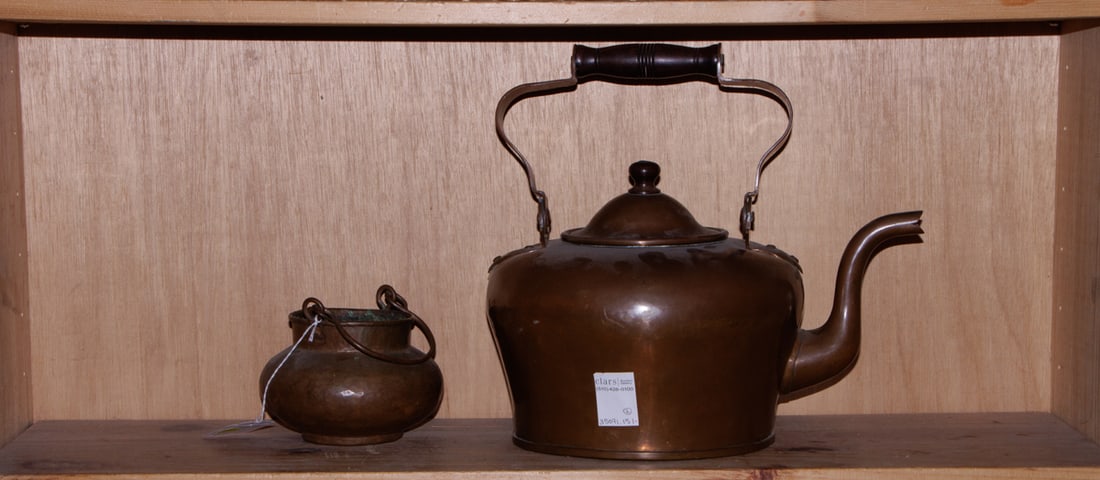 A copper kettle and a small hammered copper cauldron (1 of 1)