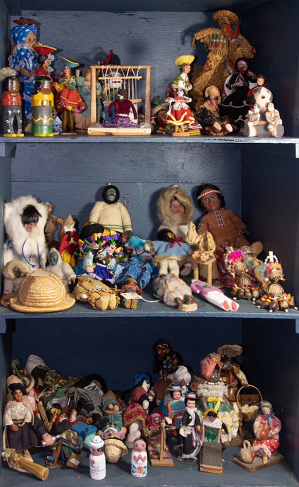 An assembled group of dolls of people from the Americas: An assembled group of dolls of people from the Americas, consisting of North and South American first nations, Mexican, Brazilian, and Caribbean people, between 3"h to 11"h [approx. 80 total]