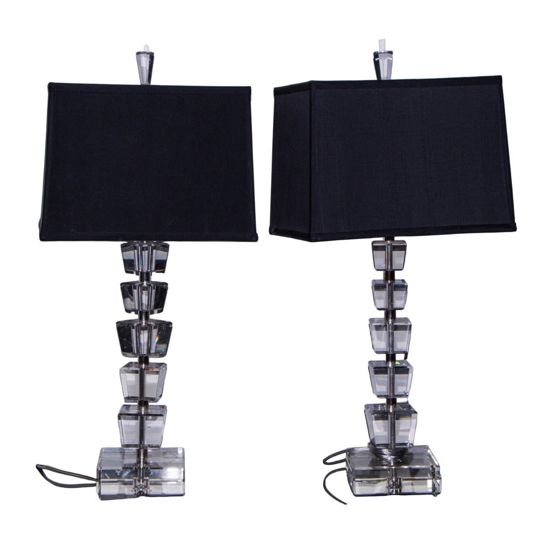 A pair of Robert Abbey cut glass stacked table lamps with chromed hardware, 28"h (overall) (1 of 1)