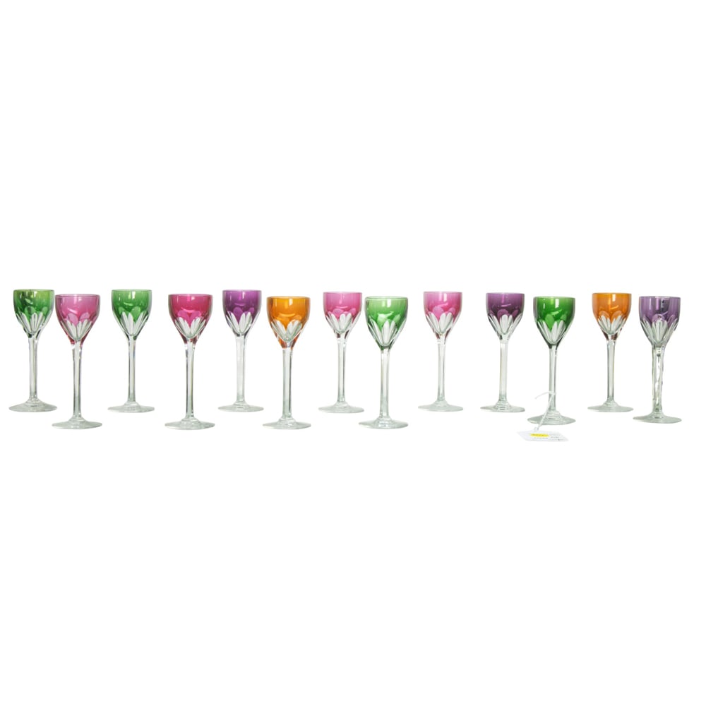 A harlequin set of thirteen Baccarat flashed cut to clear long stemmed cordials in the Genova (1 of 1)