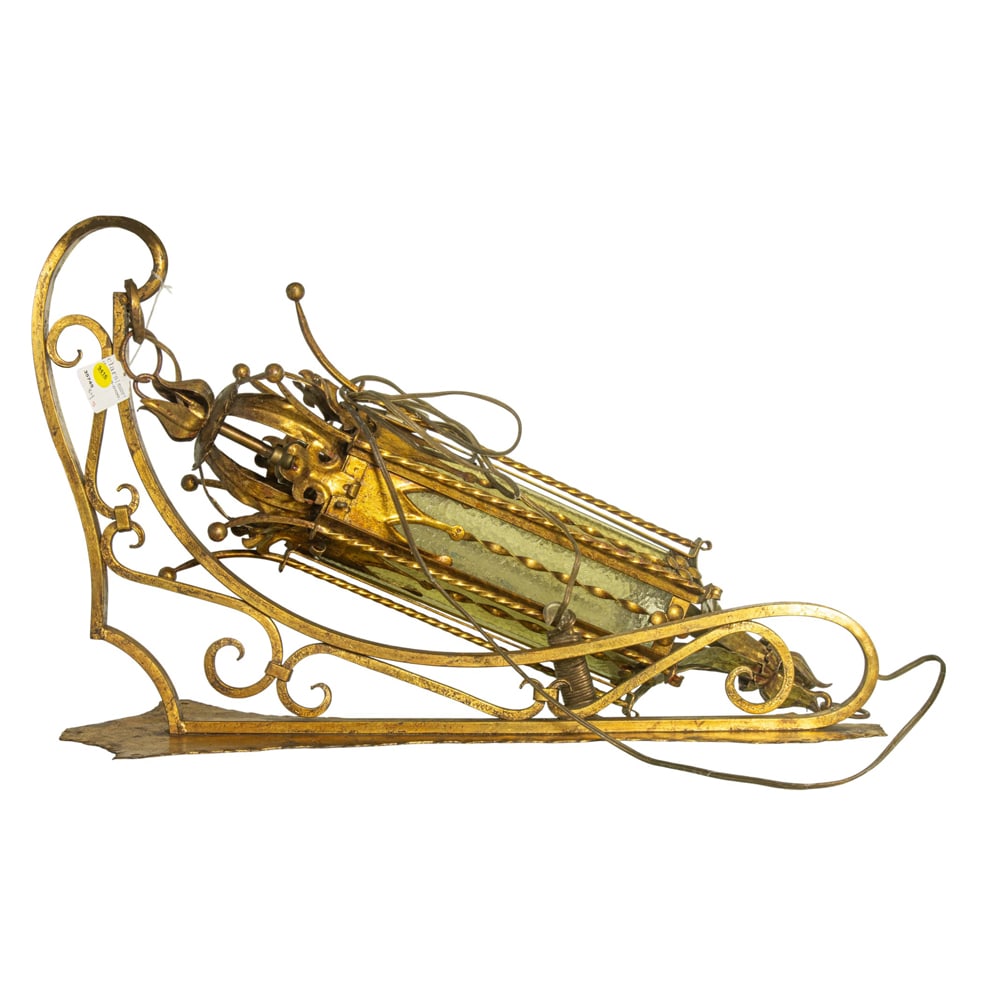 A Gothic Revival style gilt iron lantern wall sconce (1 of 1)