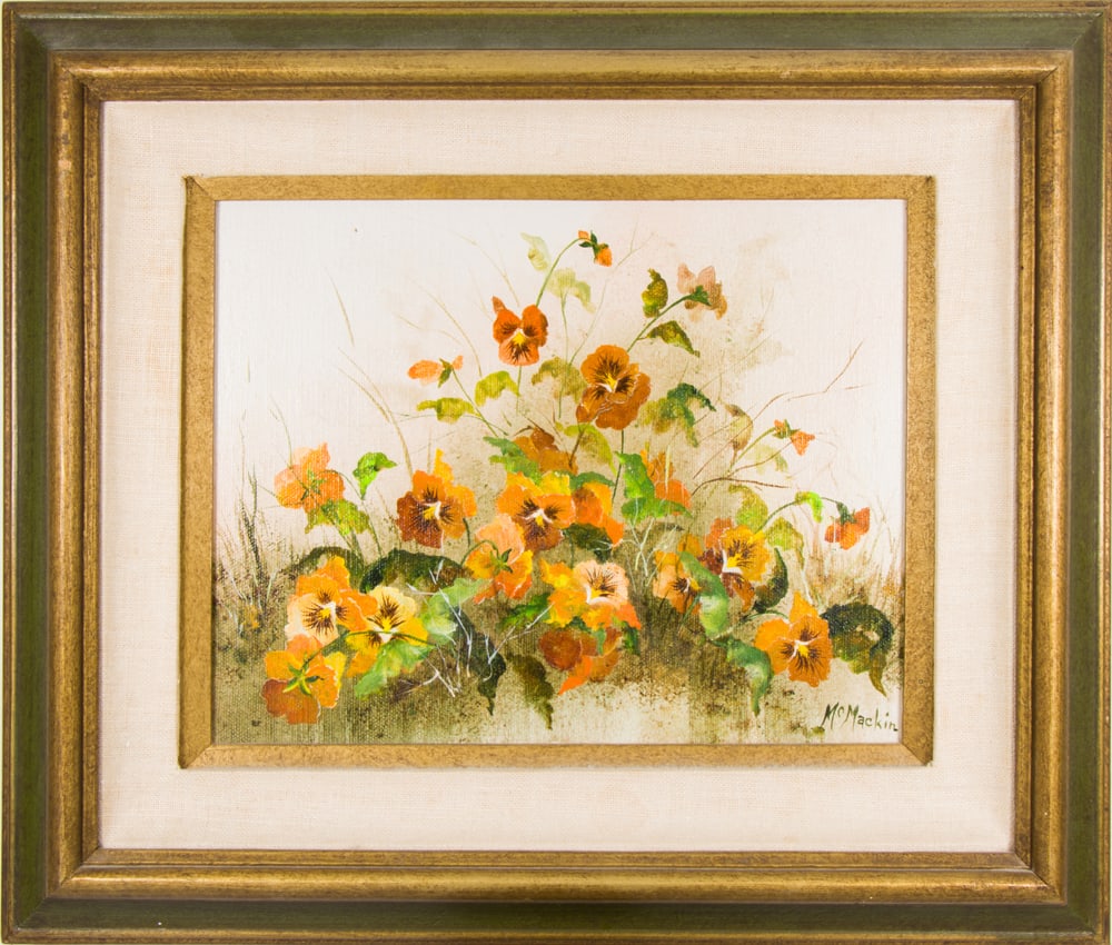 Painting, Loeta and Jean McMackin: Loeta and Jean McMackin (American, 20th century), "Merely Delightful," oil on canvas, titled verso, overall (with frame): 13"h x 15"w