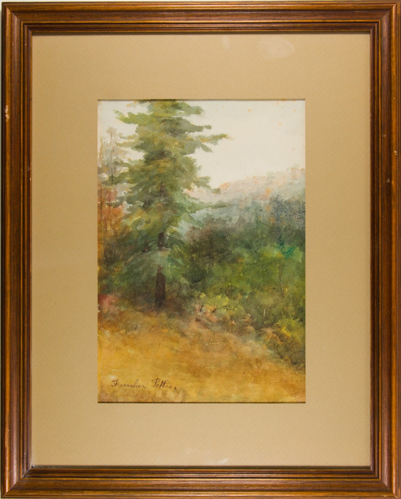 Watercolor, Mary Fancher Pettis: Mary Fancher Pettis (American, 1847-1930), Tree on a Hillside, watercolor, signed lower left, overall (with frame): 15.5"h x 12.5"w