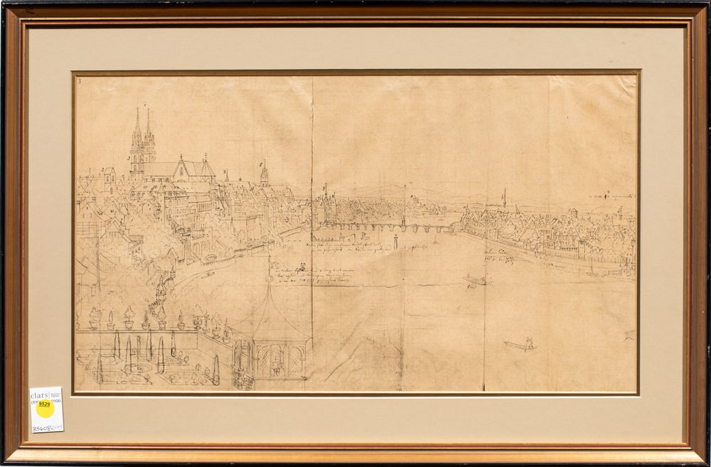 Print, European School (20th century): European School (20th century), River Cityscape, offset print, overall (with frame): 18.5"h x 28"w