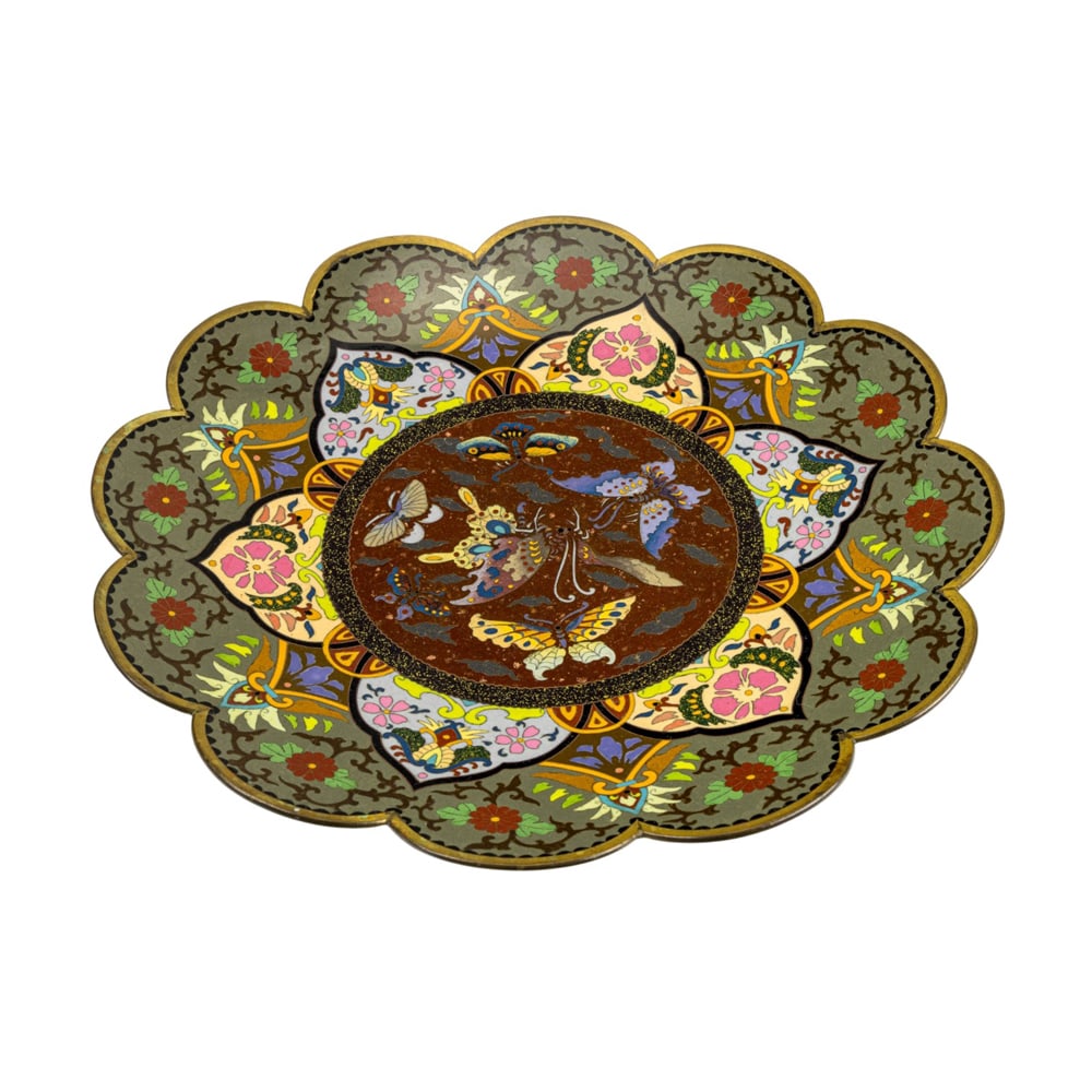 A Japanese cloisonne enamel butterfly charger (1 of 2)