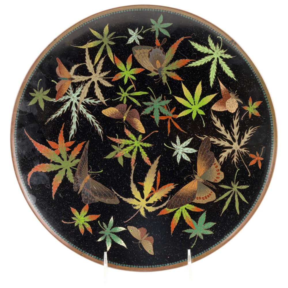 A Japanese cloisonne enamel 'butterfly' charger (1 of 2)