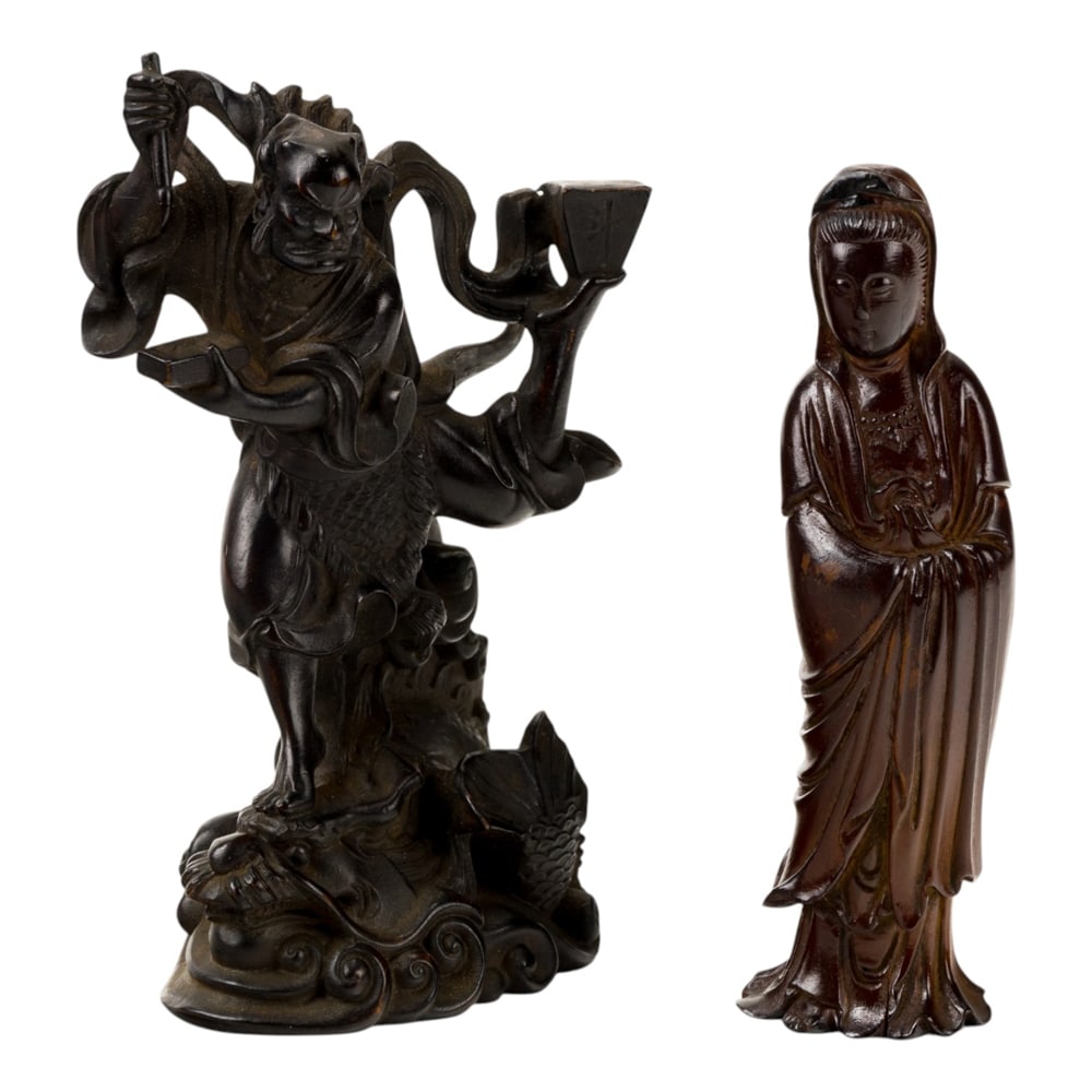 (lot of 2) Chinese wood figures: (lot of 2) Chinese wood figures. From 4.625" 'to 5.25" high.
