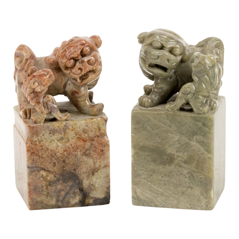 (lot of 2) Chinese soapstone seals: (lot of 2) Chinese soapstone seals. 20th century, 4.25" tallest.