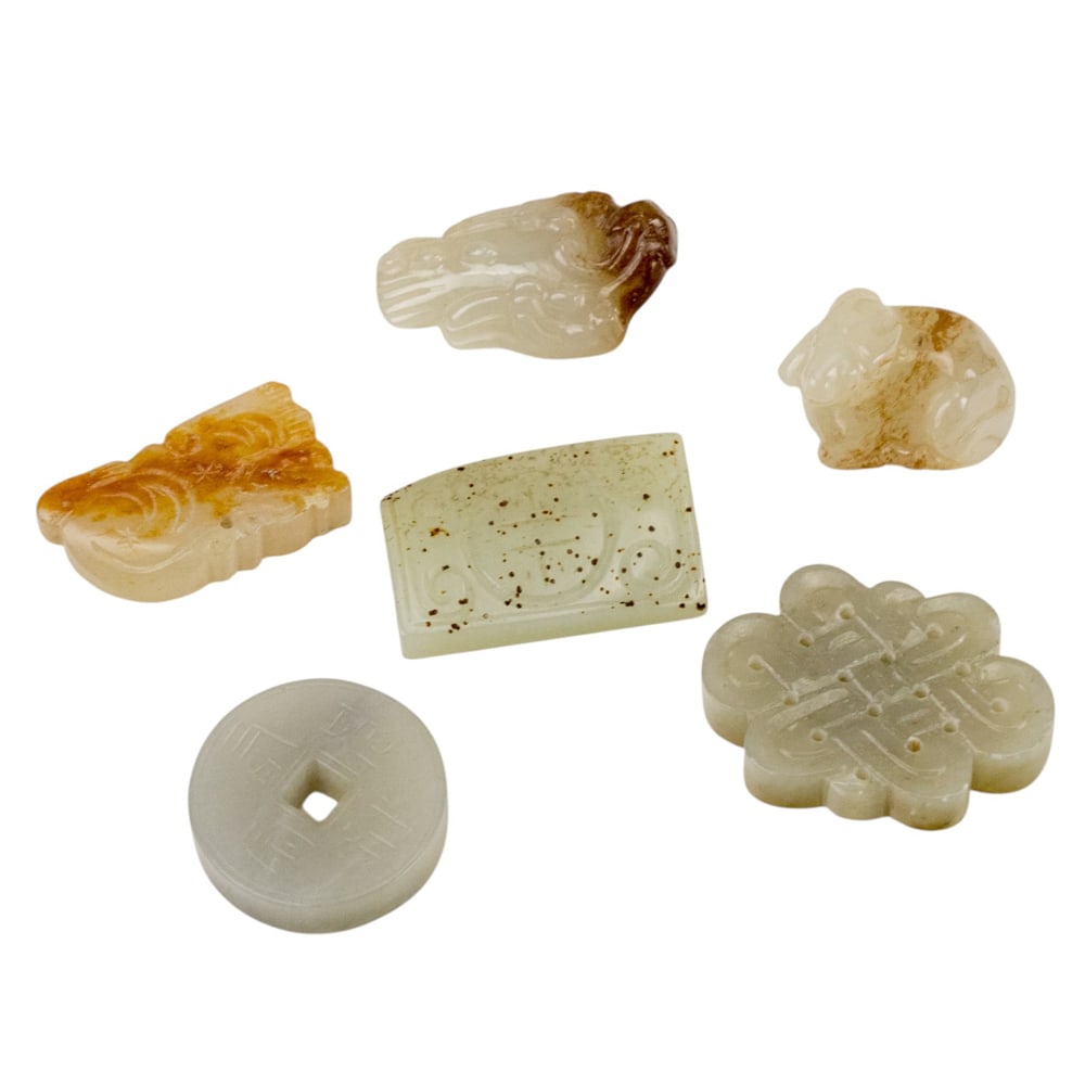 (lot of 6) Chinese white jade carvings: (lot of 6) Chinese white jade carvings. From 1" to 1.5" across.