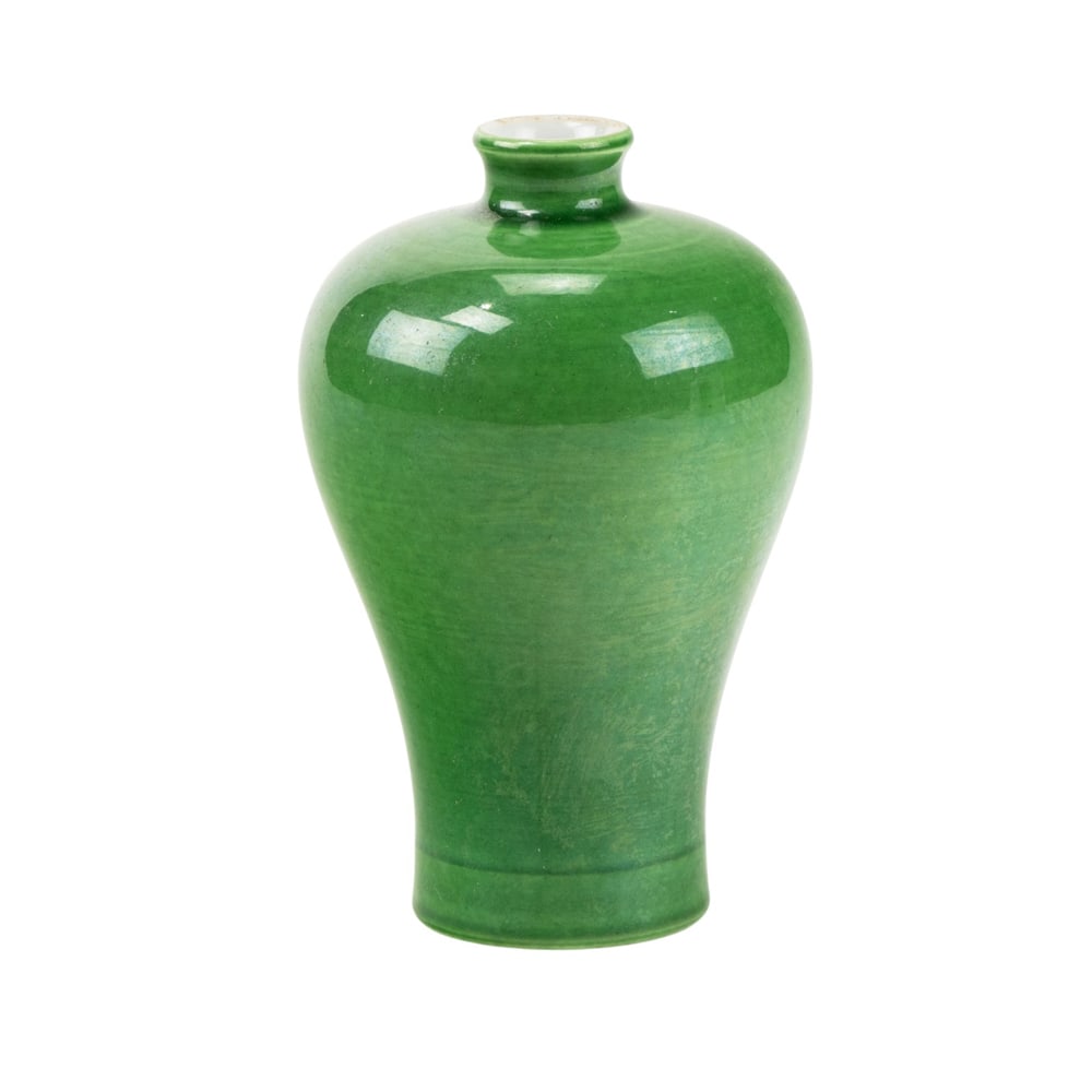 A Chinese apple-green glazed meiping vase: A Chinese apple-green glazed meiping vase. Bearing Qianlong six-character mark, 4.125" high.