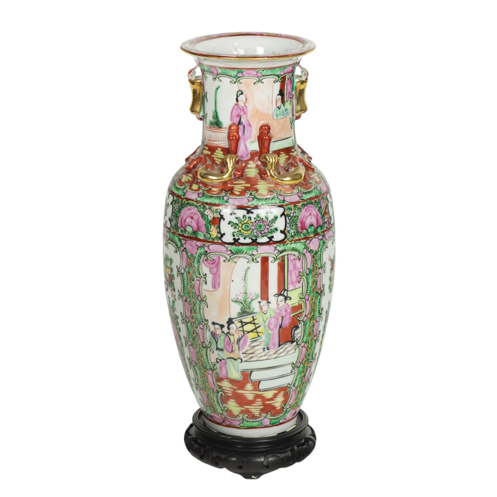 A Chinese Canton famille rose vase: A Chinese Canton famille rose vase. Depicting figural motif, 13.5" high.