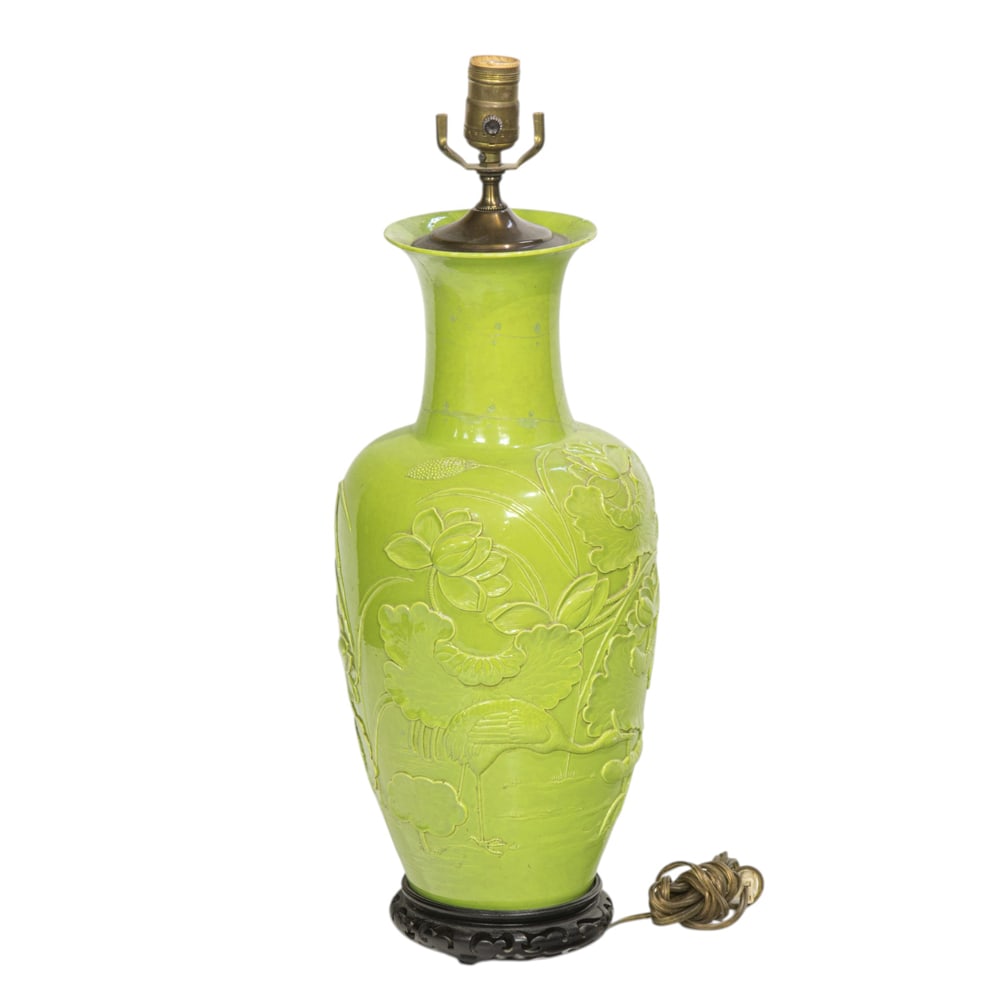 A Chinese lime-green glazed and carved vase (1 of 1)