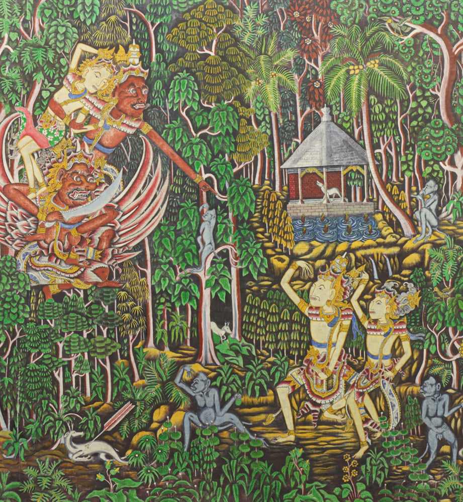 Balinese School - Ramayana: Balinese School - Ramayana. Acrylic on canvas, mounted, 37"h x 34"w.