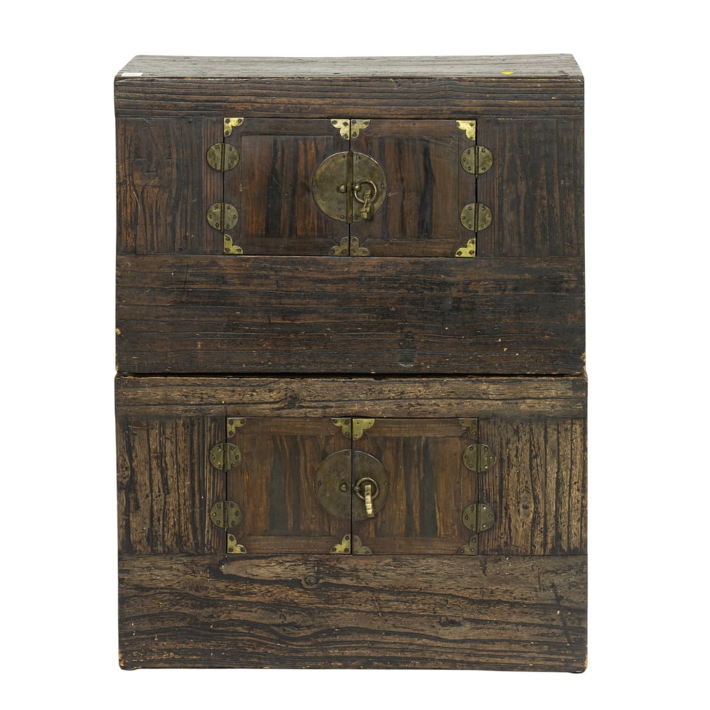 A Korean two-part chest: A Korean two-part chest. 19th century, 38.5"h x 30.5"w x 14"d.