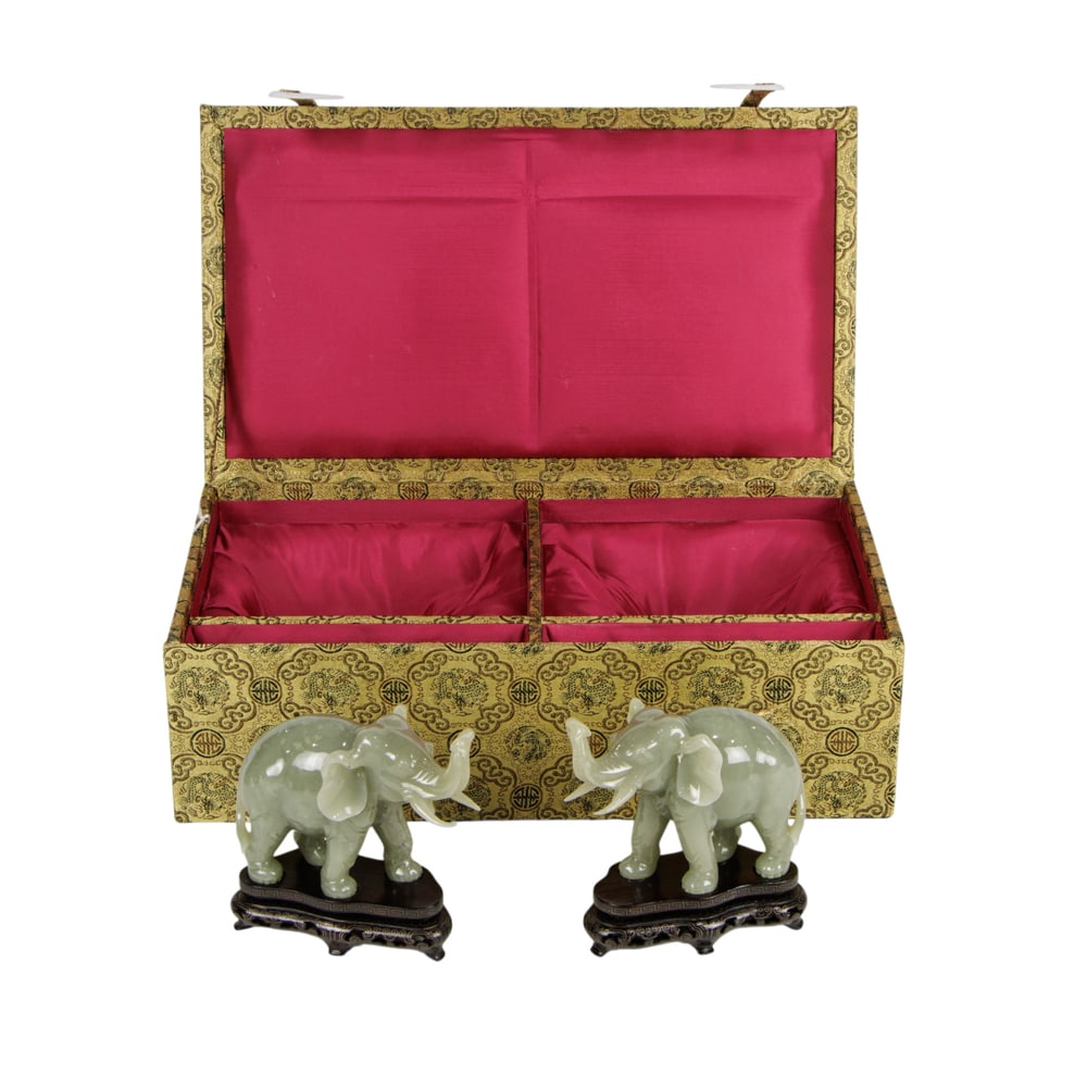 A pair of Chinese celadon jade elephant figures (1 of 1)