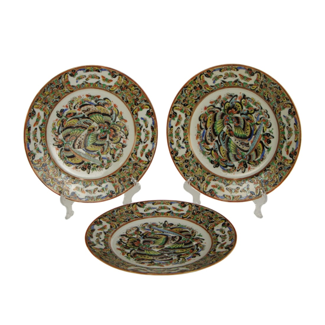 (lot of 3) Chinese export famille rose 'butterfly' dishes (1 of 1)