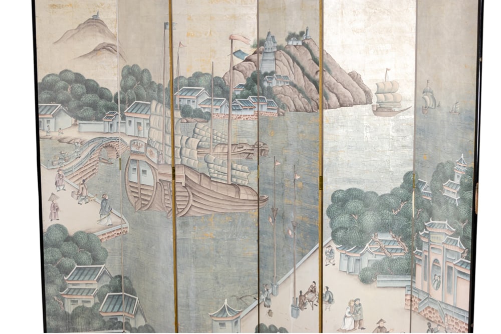 A Chinese painted six-panel folding screen - 2