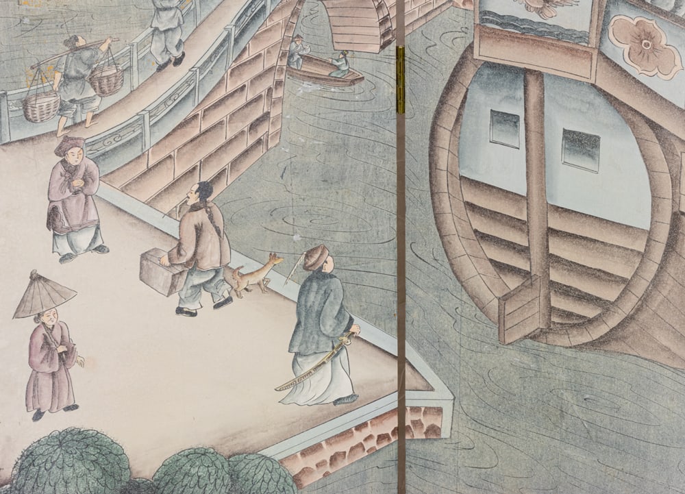 A Chinese painted six-panel folding screen - 3