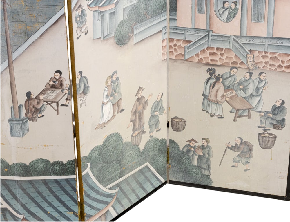 A Chinese painted six-panel folding screen - 4