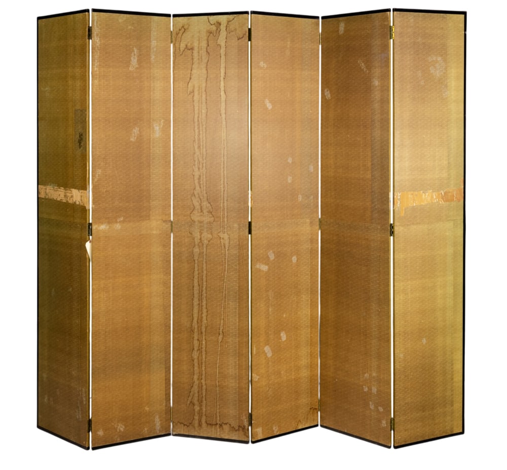 A Chinese painted six-panel folding screen - 5