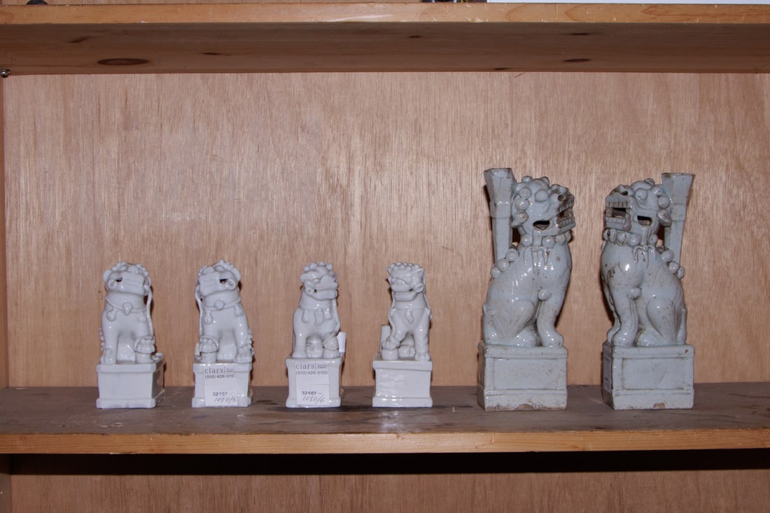 (lot of 6) Chinese white glazed foo dog form candle or incense stick holders (1 of 1)