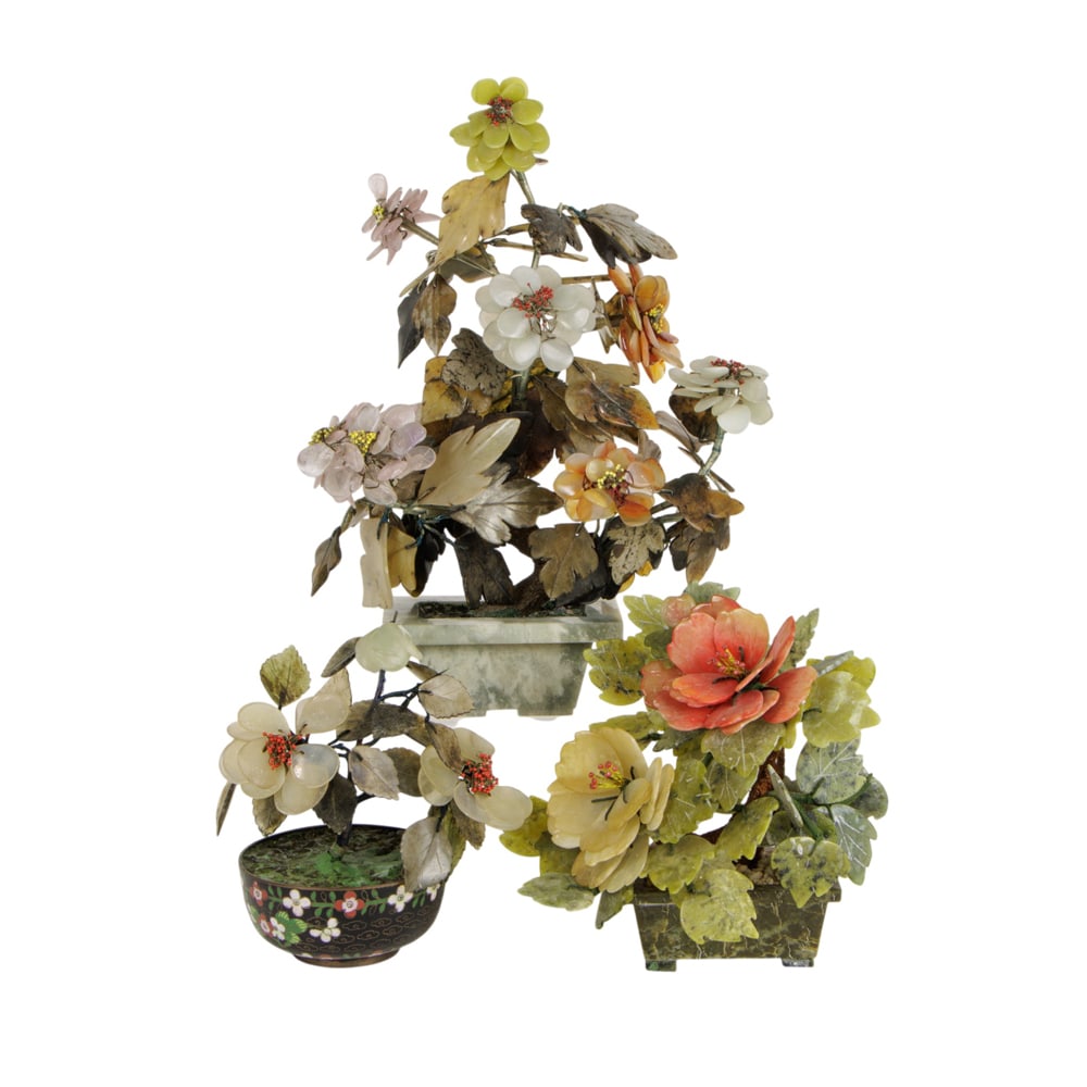 (lot of 3) Chinese jade trees: (lot of 3) Chinese jade trees. 20th century, from 7.5" to 14" high.