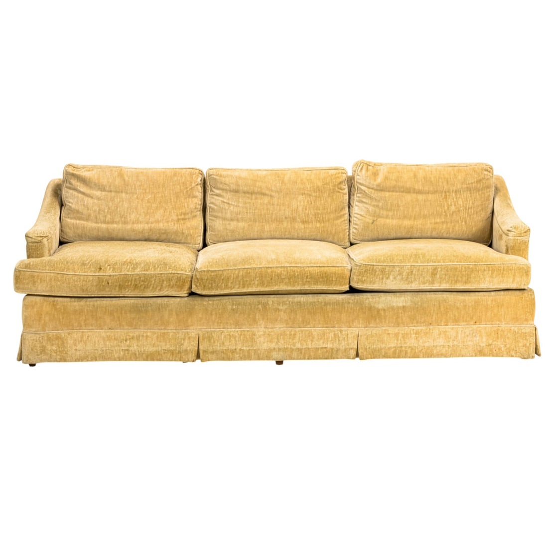 A vintage Henredon feather filled sofa upholstered in cream chenille: A vintage Henredon feather filled sofa upholstered in cream chenille, 28"h x 84"w x 34"d