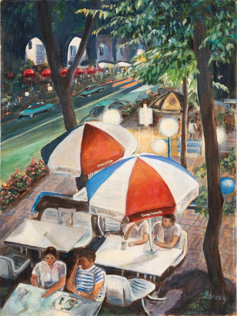 Painting, French School (20th/21st century): French School (20th/21st century), Untitled (Bistro Scene), oil on canvas, signed indistinctly lower right, canvas (unframed): 24"h x 18"w