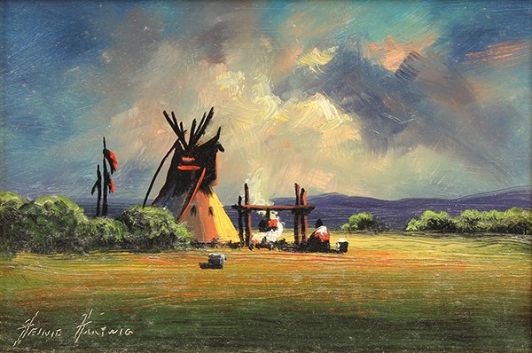 Painting, Heinie Hartwig, Smoking Fire Under Storming: Heinie Hartwig (Californian, Contemporary), Smoking Fire Under Storming Sky, oil on masonite, signed lower left, board: 5'''h x 7''w, overall (with frame): 12.25"h x 14.25"w
