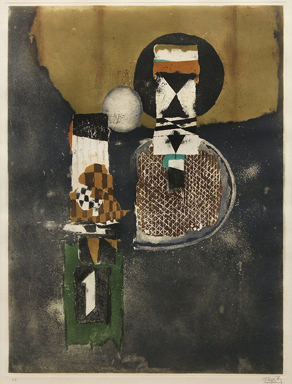 Print, Johnny Friedlander: Johnny Friedlander (German, 1912-1992), Untitled, mixed media lithograph with intaglio, pencil signed lower right, edition E.A., sight: 31.25"h x 24"w, overall: 41"h x 32.5"w