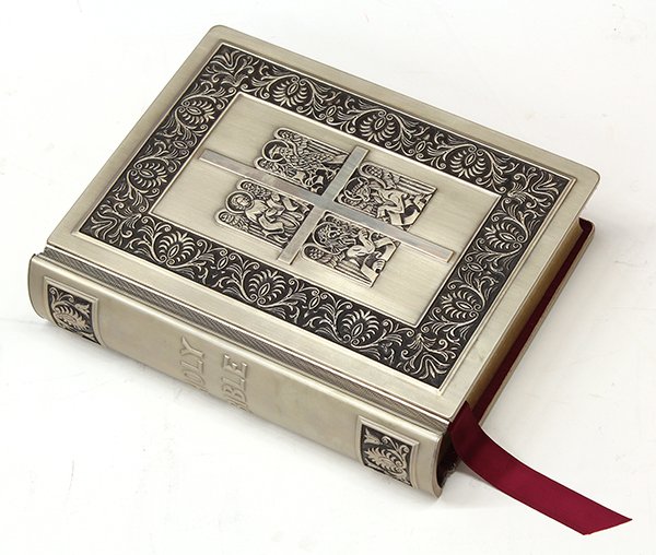 The Franklin Mint Family Bible: The Franklin Mint Family Bible bound in sculptured sterling silver cover, with presentation box