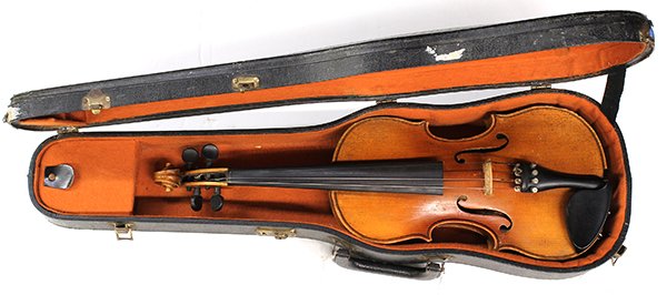 Czech violin: Czech violin, circa 1910, with a Stradivarius label and retains hard shell case, violin 21.5"l