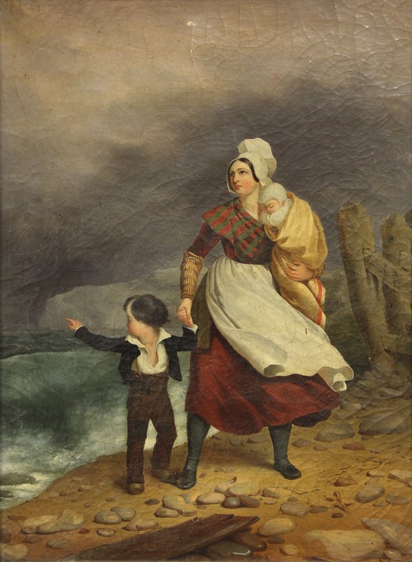 19th Century Painting, The Approaching Storm: European School (19th century), The Approaching Storm, oil on canvas, unsigned, canvas: 22.5"h x 17"w, overall: 31.5"h x 25.75"w