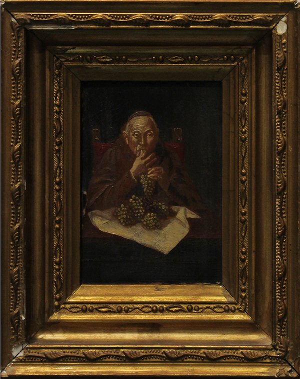 Paintings of Seated Monks: (lot of 2) Continental School (19th/20th century), Portraits of Seated Monks, oils on canvas, unsigned, overall (each): 10"h x 8.5"w